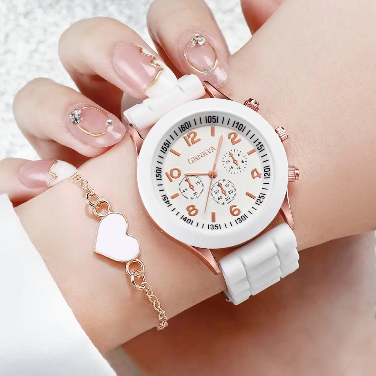 5/6PCS Women’s Fashion Quartz Watch & Jewelry Set – Silicone Band, Reloj Mujer, Gift for Girls (No Box Included)