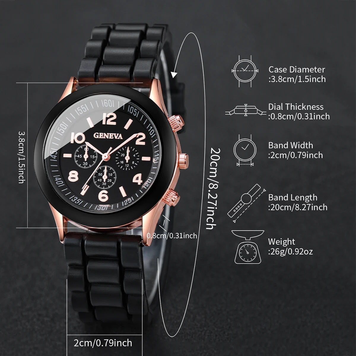 5/6PCS Women’s Fashion Quartz Watch & Jewelry Set – Silicone Band, Reloj Mujer, Gift for Girls (No Box Included)