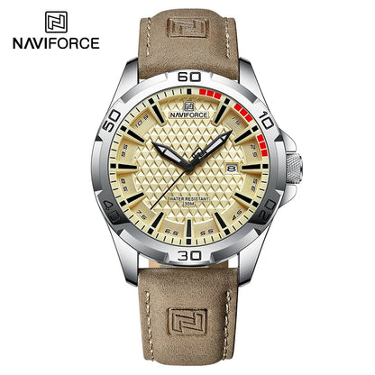 NAVIFORCE Men’s Military Sport Quartz Watch – Waterproof Leather Strap, Business Calendar Wristwatch Relogio Masculino