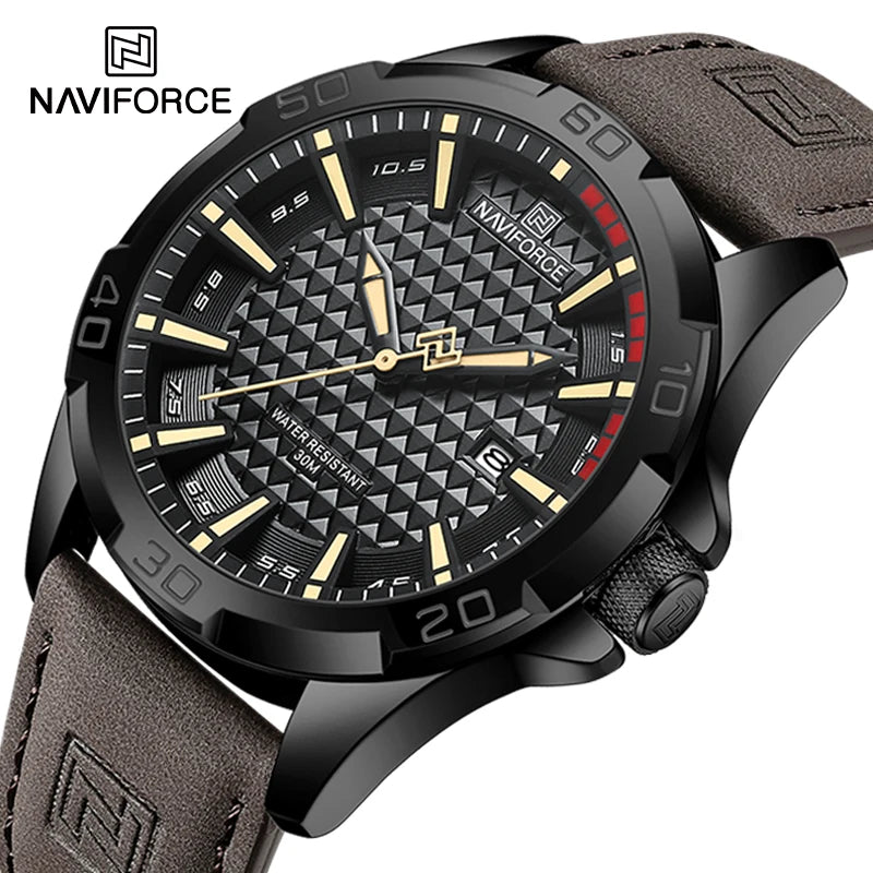 NAVIFORCE Men’s Military Sport Quartz Watch – Waterproof Leather Strap, Business Calendar Wristwatch Relogio Masculino