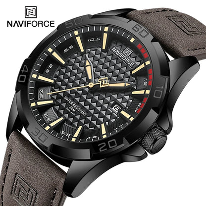 NAVIFORCE Men’s Military Sport Quartz Watch – Waterproof Leather Strap, Business Calendar Wristwatch Relogio Masculino
