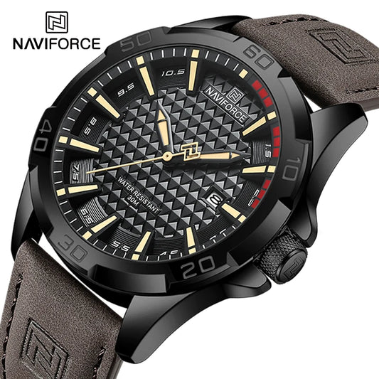 NAVIFORCE Men’s Military Sport Quartz Watch – Waterproof Leather Strap, Business Calendar Wristwatch Relogio Masculino