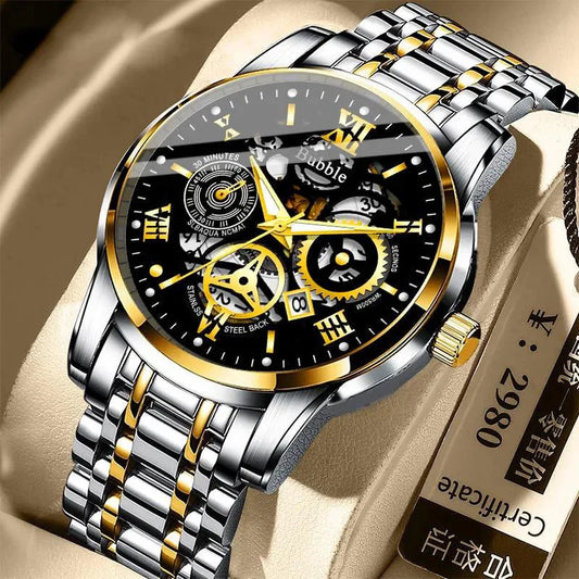 UTHAI Men’s Luxury Quartz Watch – Waterproof Roman Dial, Hollow Design, Versatile Fashion Wristwatch