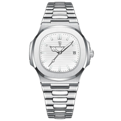 POEDAGAR Men’s Luxury Square Quartz Watch – Stainless Steel, Waterproof, Sports Wristwatch