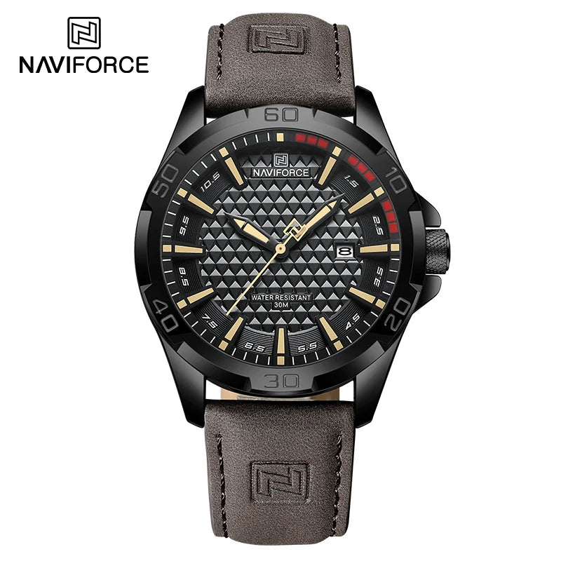 NAVIFORCE Men’s Military Sport Quartz Watch – Waterproof Leather Strap, Business Calendar Wristwatch Relogio Masculino