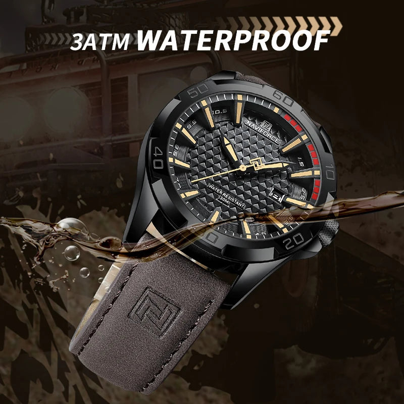 NAVIFORCE Men’s Military Sport Quartz Watch – Waterproof Leather Strap, Business Calendar Wristwatch Relogio Masculino