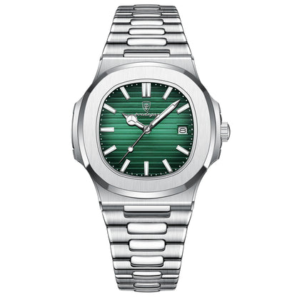 POEDAGAR Men’s Luxury Square Quartz Watch – Stainless Steel, Waterproof, Sports Wristwatch