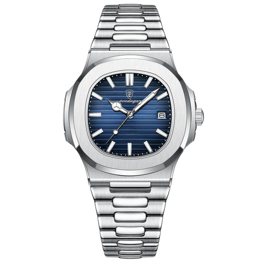 POEDAGAR Men’s Luxury Square Quartz Watch – Stainless Steel, Waterproof, Sports Wristwatch