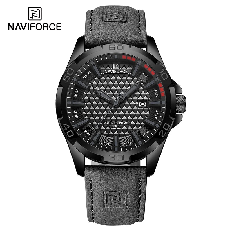 NAVIFORCE Men’s Military Sport Quartz Watch – Waterproof Leather Strap, Business Calendar Wristwatch Relogio Masculino