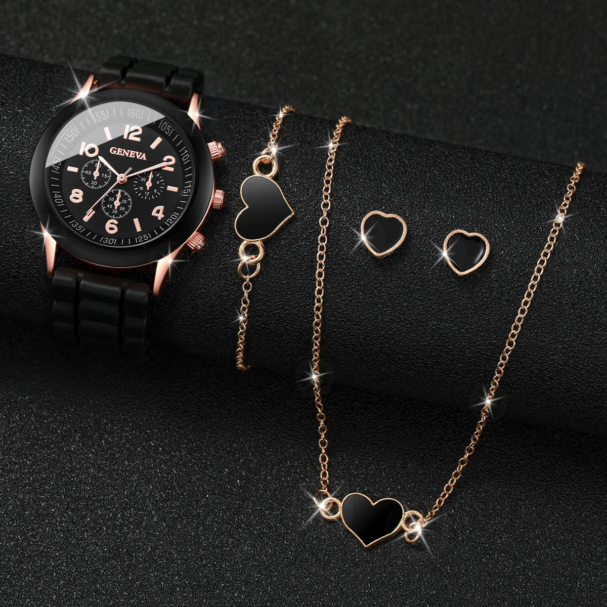5/6PCS Women’s Fashion Quartz Watch & Jewelry Set – Silicone Band, Reloj Mujer, Gift for Girls (No Box Included)