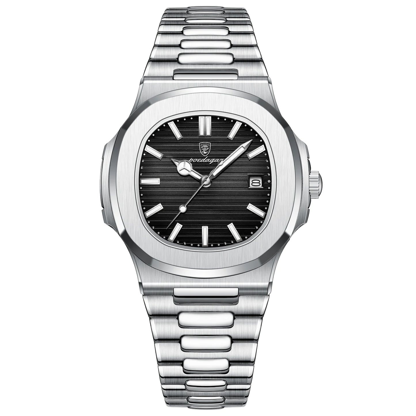 POEDAGAR Men’s Luxury Square Quartz Watch – Stainless Steel, Waterproof, Sports Wristwatch