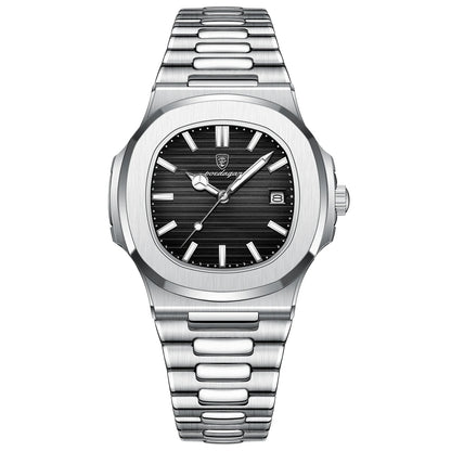 POEDAGAR Men’s Luxury Square Quartz Watch – Stainless Steel, Waterproof, Sports Wristwatch