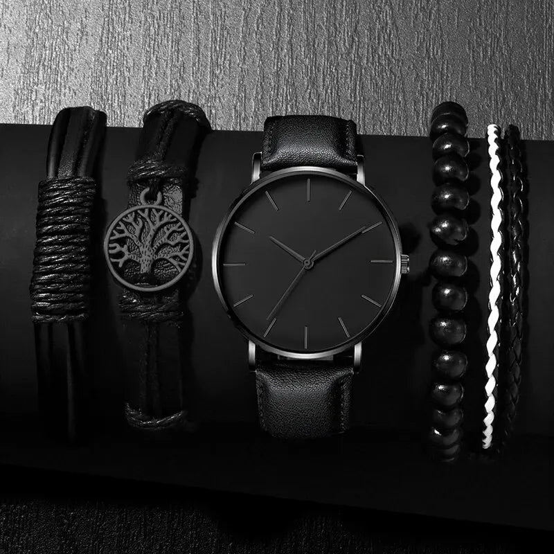 Men’s 5‑Pack Luxury Leather Quartz Sports Watches – Business Casual, Chronograph, Waterproof