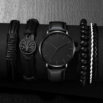 Men’s 5‑Pack Luxury Leather Quartz Sports Watches – Business Casual, Chronograph, Waterproof